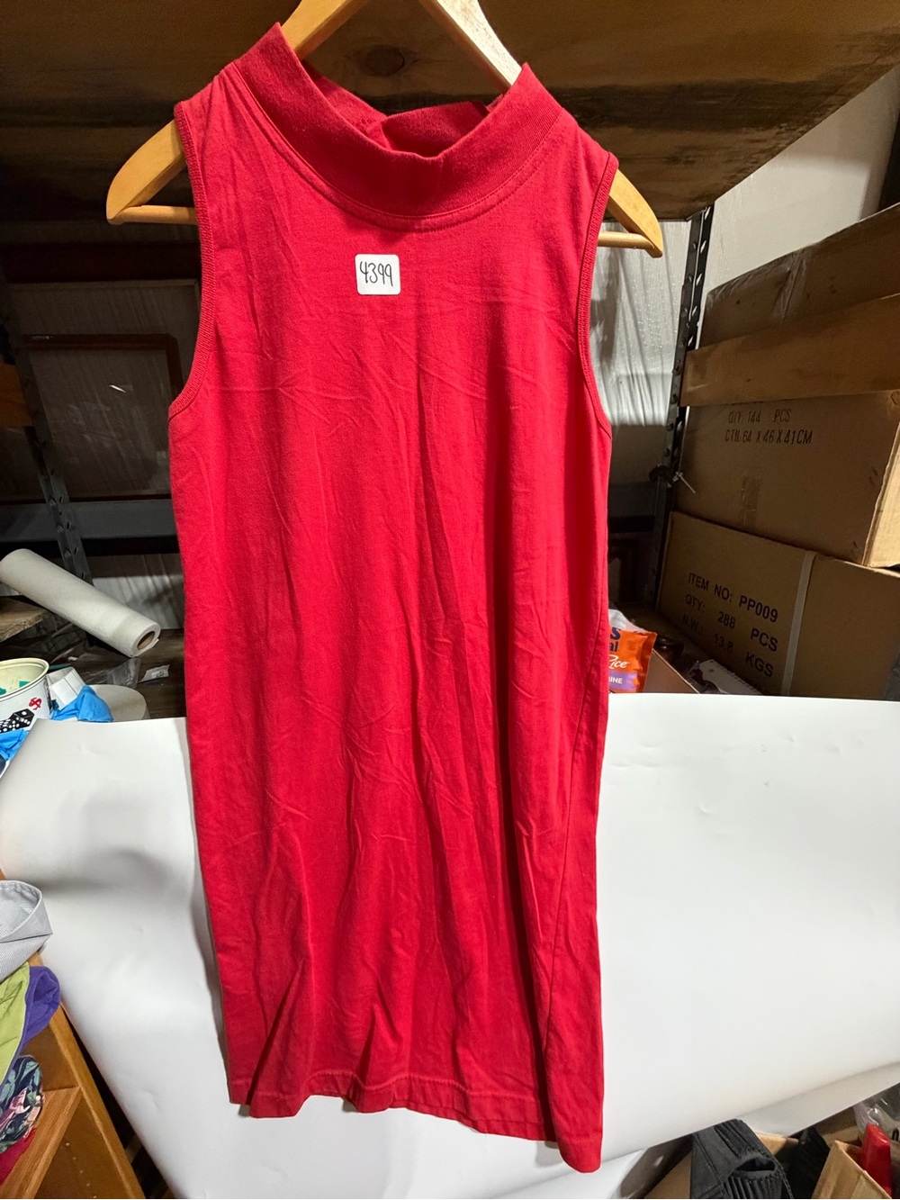 #4399-Sleeveless Red Midi Dress with Soft Mock Neck